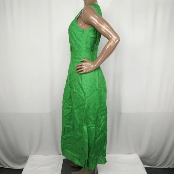 Tory Burch Women's Pleated Linen Midi Dress Bright Leaf Green Size 0 - Picture 3 of 8
